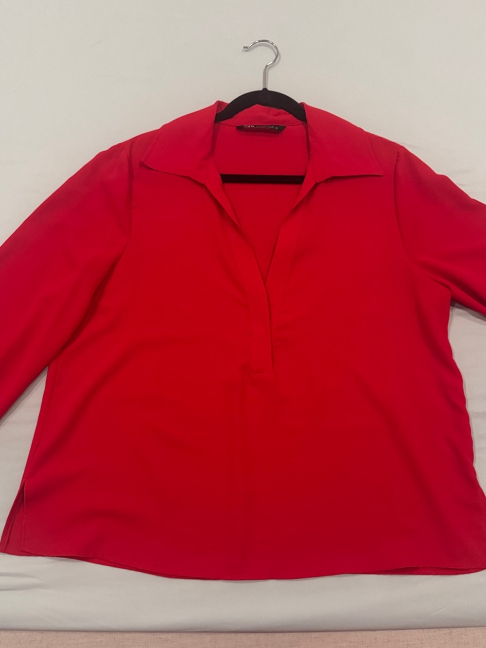 Zara Bright Red Collared V-Neck Top